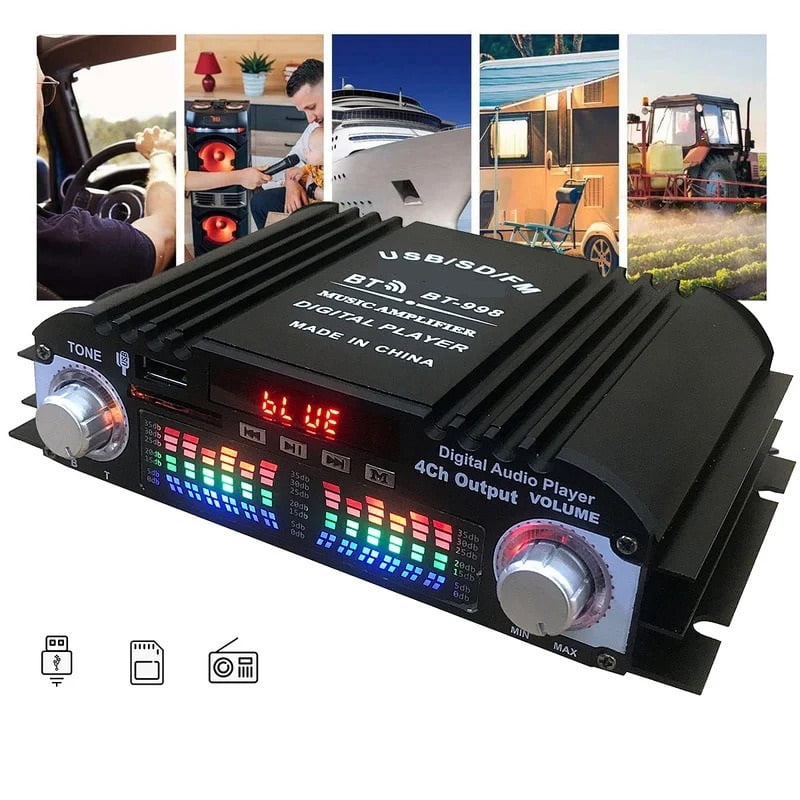 12V 4 Channel Car Amplifier Subwoofer Amplifier Stereo Box 4 Voice Channel Player Amplificador