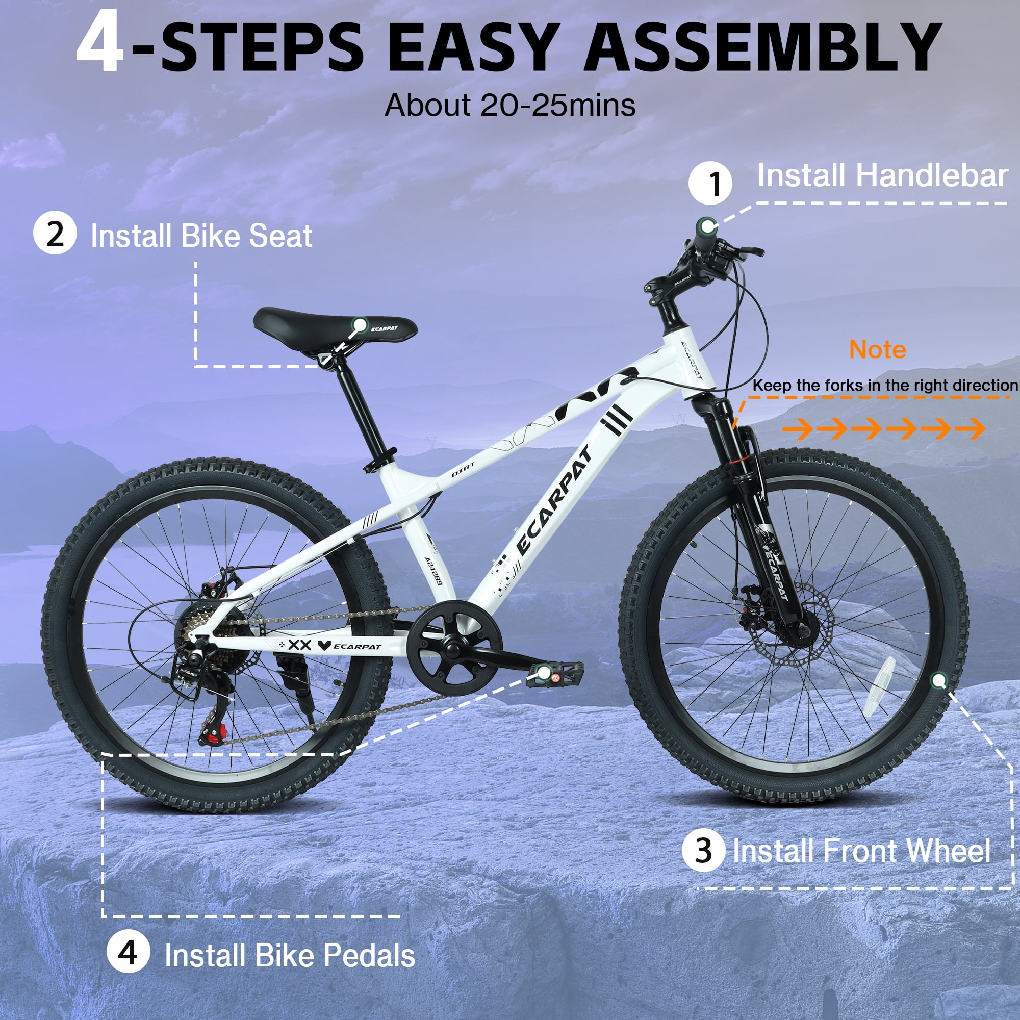 Ambifirner 24 Inch 21 Speed Mountain Bike, Adult Mountain Bicycle with Front Suspension, Dual Disc Brakes, Steel Frame, Non-Slip Tires for Men Women Outdoor Cycling
