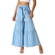 thumbnail image 1 of Pantalones Boho para Mujer INSPIRE CHIC, con cintura alta elástica, volantes, estilo palazzo, pierna ancha XL, color azul claro, 1 of 6