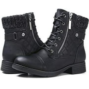 STQ Womens Military Lace Up Buckle Combat Boots Ankle Booties with Zipper Black 7