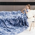 thumbnail image 4 of VK·LIVING Faux Rabbit Fur Reversible Throw Blanket,Super Soft 3D Striped Fuzzy Cozy Thick Ribbed Blankets,Tie-Dye Blue,60"x 80", 4 of 7