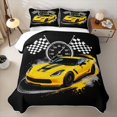 thumbnail image 2 of Castle Fairy Retro Racing Car Quilt King,Race Flag Print King Coverlet Set for Bedroom,Yellow Black, 2 of 7