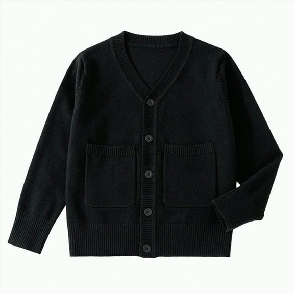 TOWED22 Girls Long Sleeve Cardigan Sweater Girls Button Closure Knitted Cable Cardigan(Black,9-11 Y)