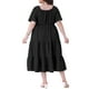 thumbnail image 3 of Vestido de verano para mujer de tallas grandes Agnes Orinda, con escote corazón, volantes, mangas cortas y diseño en capas, midi, talla 5X, color negro, 3 of 6