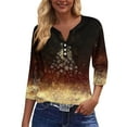 thumbnail image 4 of HaHaHappy Christmas Shirt Women Plus Size Party 3/4 Sleeve Tunic Tops Christmas Tree Print Vintage T-Shirts V Neck Ugly Three Quarter Length Pullover Funny Blouses Gold XL, 4 of 5