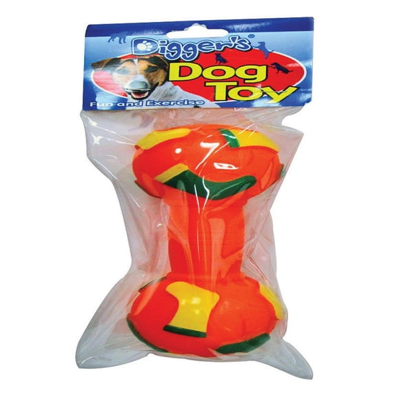 Boss Pet 51657 Chew Dog Toy Digger's Multicolored Dumbell Vinyl Large Multicolored