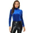 thumbnail image 1 of Blusa básica de cuello alto de terciopelo elástico con cuello simulado para mujer Azul Real L, 1 of 5