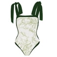 thumbnail image 4 of Jacenvly One Piece Bathing Suit for Women with Wrap Skirts 2 Piece Trendy Sleeveless Floral Boat Neck Surfing Swimwear Soft Green, 4 of 5
