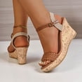 thumbnail image 4 of Rokment Women's Platform Wedge Dressy Sandals Trendy Casual Color Block Braided Leather Open Toe Ankle Strap Chunky High Heels Dress Sandals for Woman Bride Wedding Summer Brown Size 6.5, 4 of 7