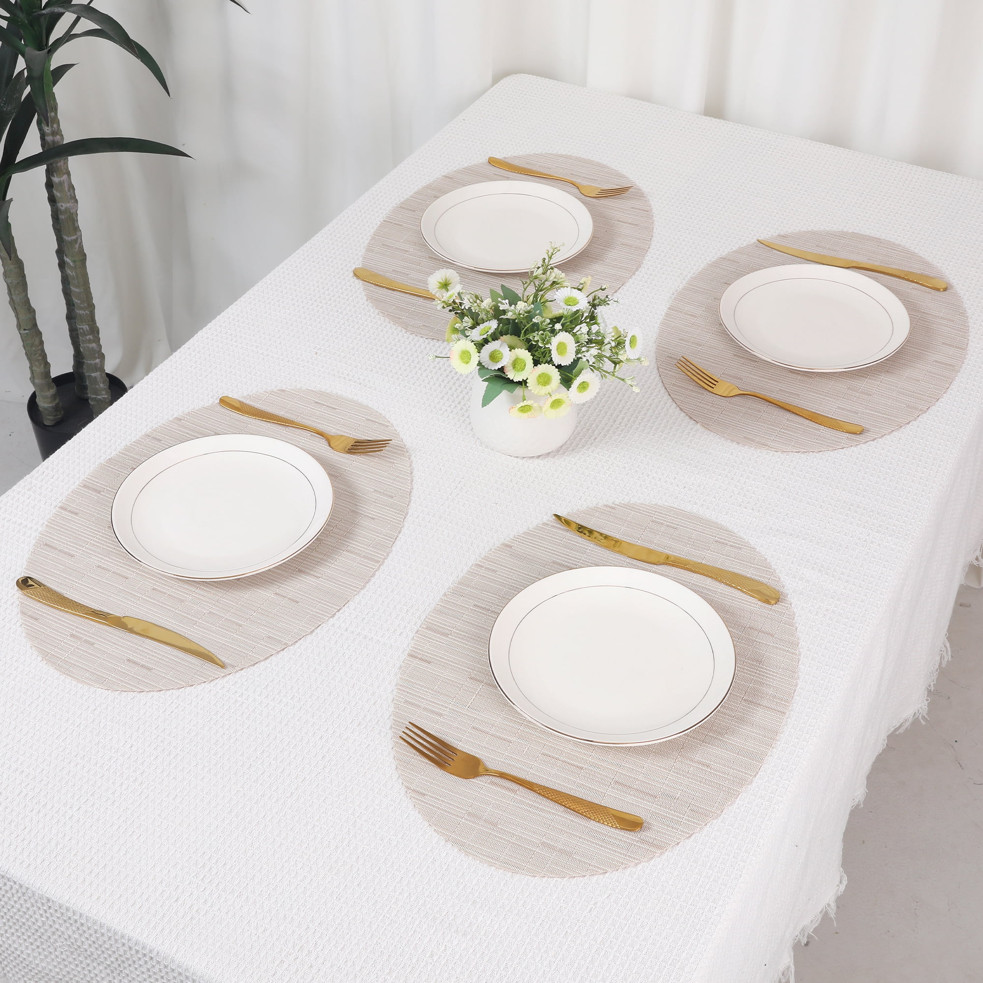 REGALWOVEN Placemats Set of 6 Oval Placemats for Kitchen Dining Table Decor Table Placemats Wipeable Table Mat Beige 18*12.5Inch