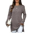 thumbnail image 3 of UVN Sweatshirts for Women Crewneck Long Sleeve Shirts Dressy Heart Patchwork Side Split Tops, 3 of 7
