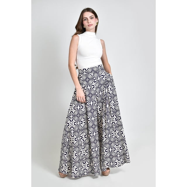 Pantalon tipo palazzo Roman Fashion /Juvenil, 2632 (Marino geometrico) azul marino CH