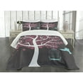 thumbnail image 3 of Ambesonne Tree Quilted Bedspread Set 3 Pcs, Tree Bitd Cage Leaves, Queen Size, Grey Pink Pale Grey, 3 of 5
