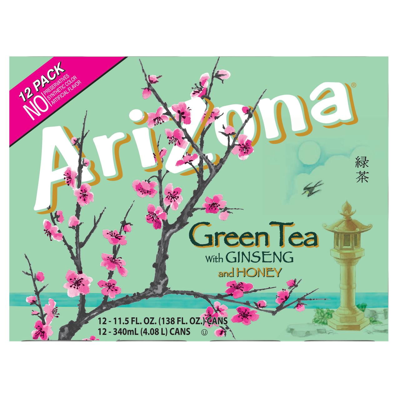 AriZona Green Tea with Ginseng and Honey 11.5 Fl Oz Cans 12-Pack