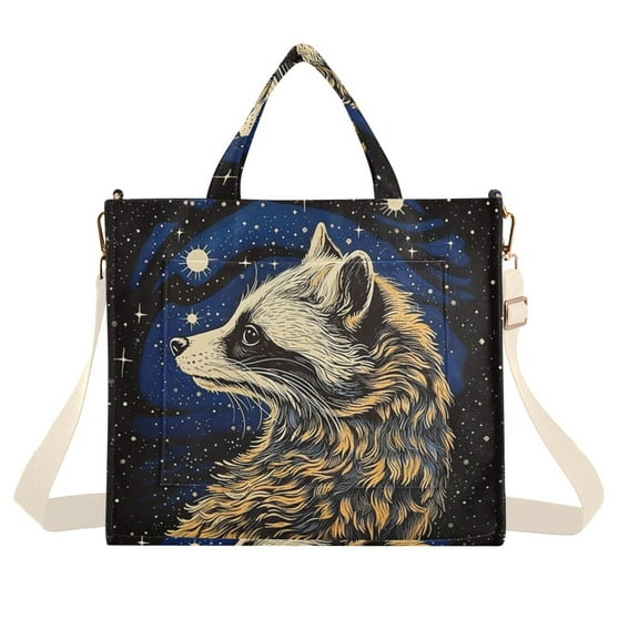 Raccoon Space Universe Corduroy Tote Bag Handbag Large Messenger Bag Shoulder Crossbody Zipper Bag Purse