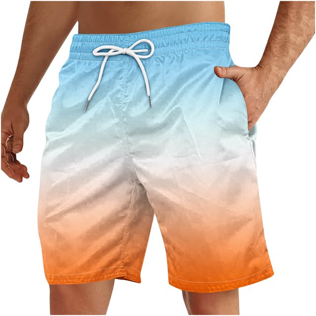 LOVZFMLL Men's Shorts Quick Dry Gradient Color Swim Trunks Beach Board Shorts with Pockets Bathing Suits Swimwear Orange A S