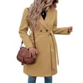 thumbnail image 2 of Women's Pea Trench Coats Notched Lapel Double Breasted Belted Business Casual Jackets Outerwear, 2 of 6