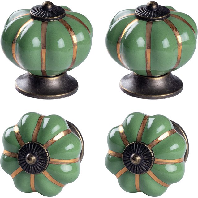 Paquete de 4 pomos de decoración naranja, tiradores de calabaza de cerámica de latón antiguo con tornillos para armario (verde) Sincero Electrónica