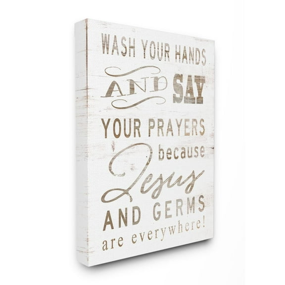The Stupell Home Decor Collection White Wood Look Jesus And Germs Are Everywhere Wash Your Hands Sign Canvas Wall Art