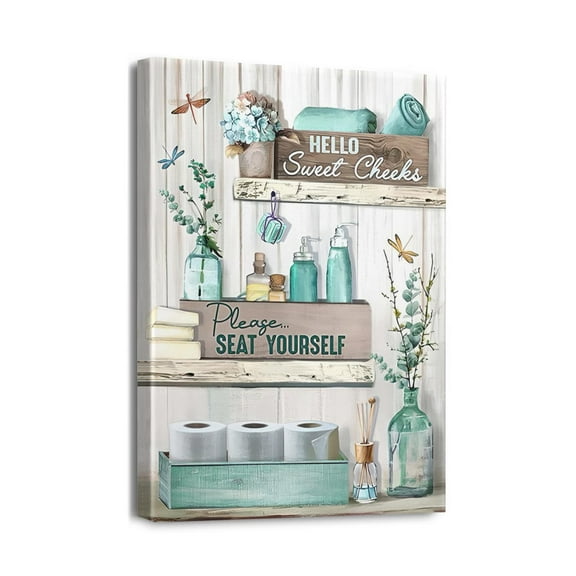 Busyhead Rustic Bathroom Sign Please Seat Yourself 12" x 16" Framed Canvas Art Prints