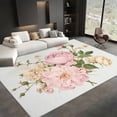 thumbnail image 2 of Washable Area Rug, Floral Pink Roses Print Accent Floor Carpet For Dining Room Office Home, White Soft Low-Pile Non-Slip Rugs For Living Bedroom Rug, 2 of 6