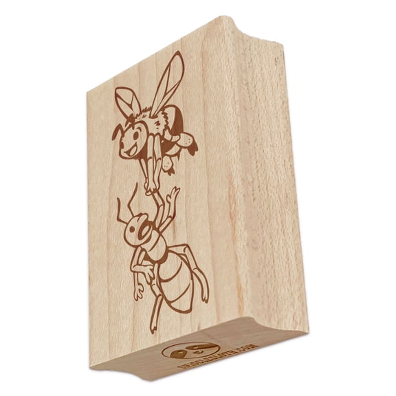 Bee Carrying Ant Bugs Rectangle Rubber Stamp Stamping Scrapbooking Crafting - Small 1.7in