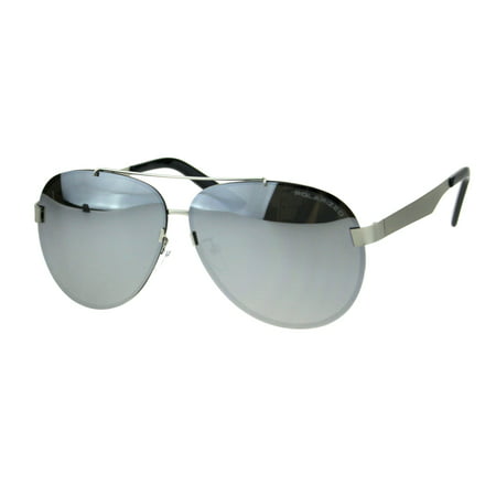 Polarized Mirror Exposed Edge Luxury Designer Pilots Metal Rim Sunglasses Silver Mirror