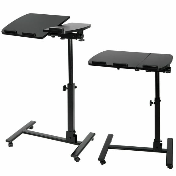 YYEAN Adjustable Angle & Height Rolling Laptop Desk Stand - Over Bed Table with Tilting Top, Mobile Workstation for Home Office & Relaxation