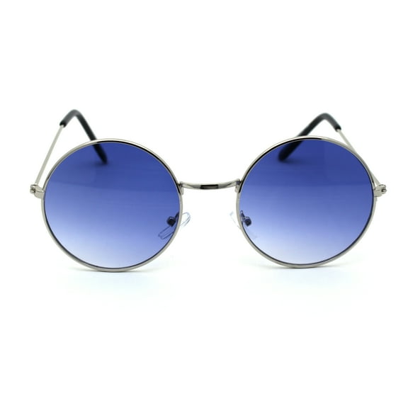 Dopy Hippie Color Lens Round Circle Lens Metal Rim Sunglasses Silver Blue
