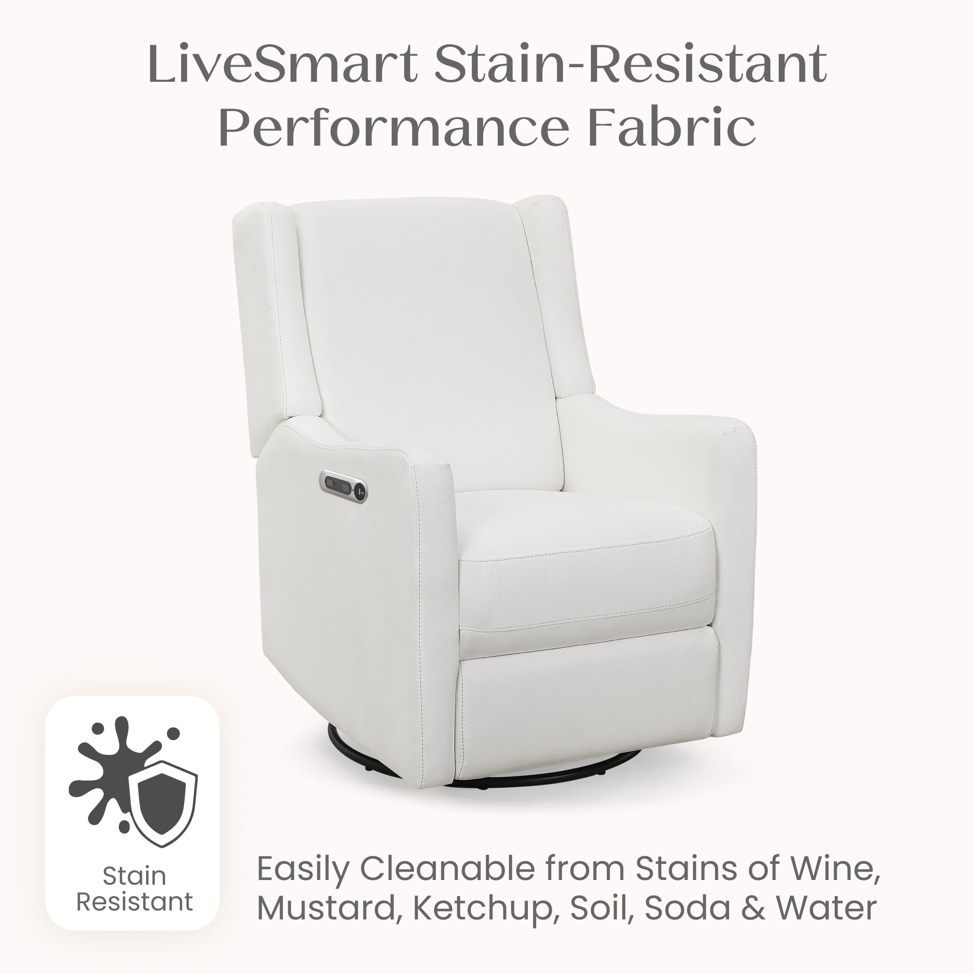 Delta Children Mercer Electronic Power Recliner and Swivel Glider with USB and Type-C Ports in LiveSmart Performance Fabric - Water Repellent & Stain Resistant, Pearl