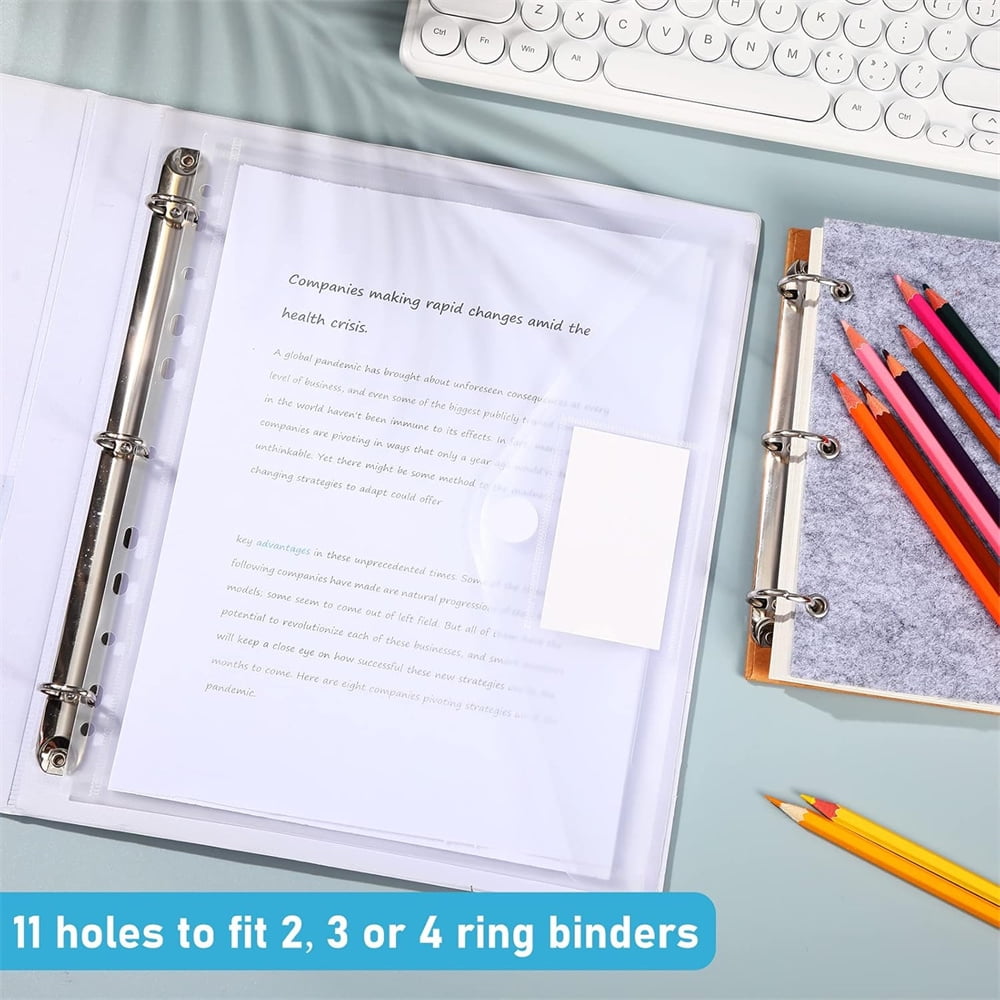 Set of 12 Transparent Document Folders,Plastic Binder Pocket with Snap Button and Lable,11 Holes Poly Filing Envelopes,A4 Size Expandable File Pouch,Home Work Office Organizer,Clear