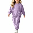 thumbnail image 3 of NordicNest Girls Two Piece Set Casual Fall Outfit with Pocket Kids Plain Color Fashion Sports Outfits Warm Clothes Purple,12-13, 3 of 7