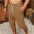 thumbnail image 5 of Mens Casual Soft Cotton Linen Long Shorts Knee Below Sport Running Lounge Work Shorts Capri Pant Size 2XL Khaki, 5 of 7