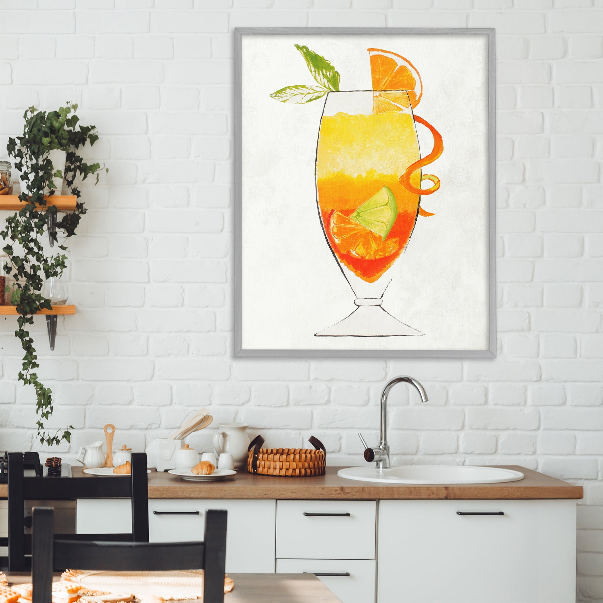 Stupell Industries Summer Cocktail Orange Fruit Gray Framed Giclee Art, design by Lorenzo Collective