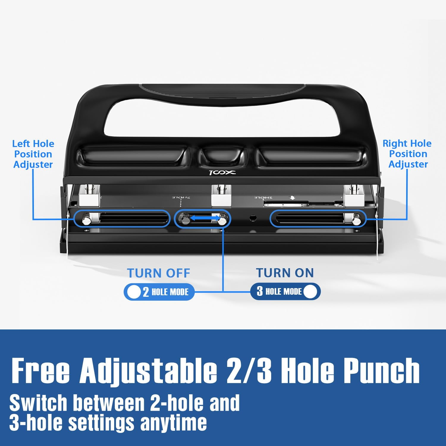 XOOL 3 Hole Punch, Desktop Hole Puncher 2-3 Holes Adjustable 40 Sheet Punch Capacity Metal Heavy Duty Paper Punch Black