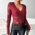 thumbnail image 3 of JGNGSHN Womens Dressy Floral Lace Long Sleeve Tops See Through V Neck Slim Fitted Blouse, 3 of 8
