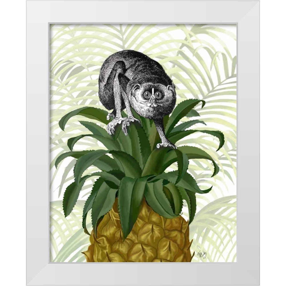 Fab Funky 20x24 White Modern Wood Framed Museum Art Print Titled - Loris on Pineapple