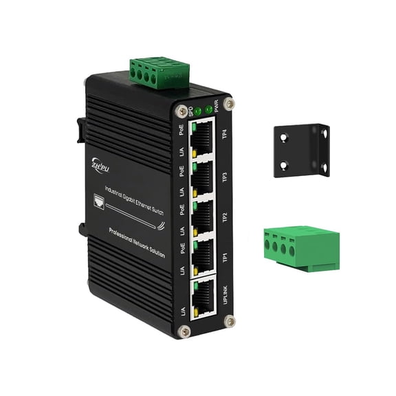 Mini Industrial 5 Ports Gigabit Ethernet Switch 4×10/100/1000BASE-T 802.3at PoE   1×10/100/1000T Ethernet Switch Din Rail Mount 12~48V DC