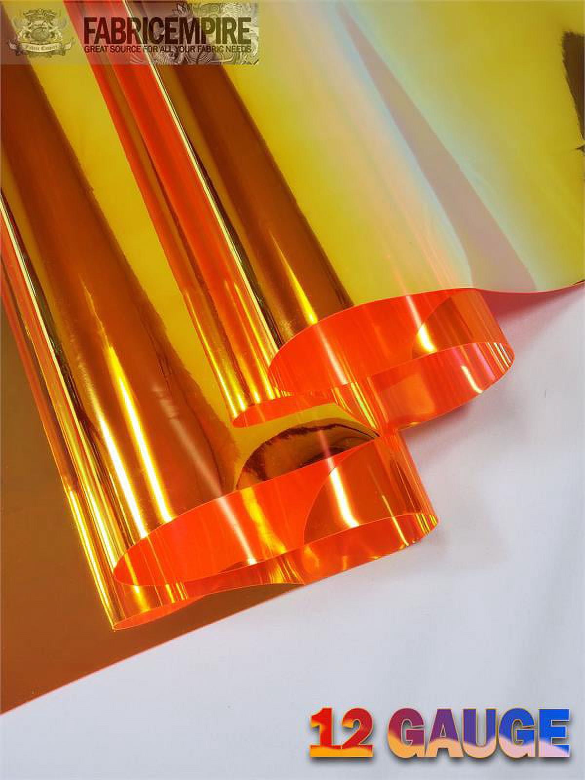 12 Gauge Metallic Transparent Hologram Orange Plastic Vinyl Fabric 38" Wide Sold By The Yard