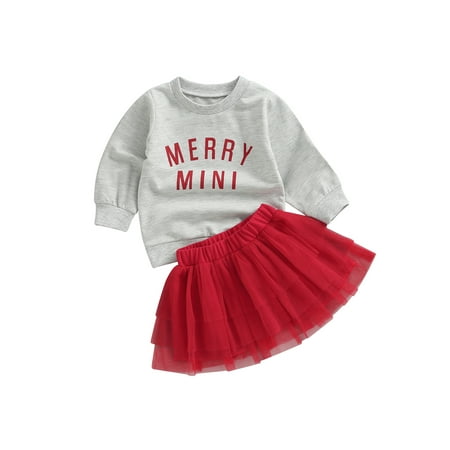 

Bagilaanoe 2Pcs Toddler Baby Girls Christmas Outfits Letters Print Long Sleeve Pullover Tops + Tulle Tutu Skirt 6M 12M 18M 24M 3T 4T 5T Kids Casual Skirt Set