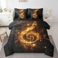 thumbnail image 1 of Musical Note Bed Set in a Bag 7 Pcs,Fashion Music Theme Starry Glitter Bedding Set,Romantic Neon Golden Sequins Print (Not Real) Comforter with Fitted,Flat Sheet,Pillowcase,Pillow Covers,Twin, 1 of 5