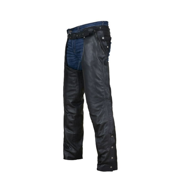 Dream Apparel Black Motorcycle Leather Chaps for Men Women Riding Cowboy Biker Pants with removable lining