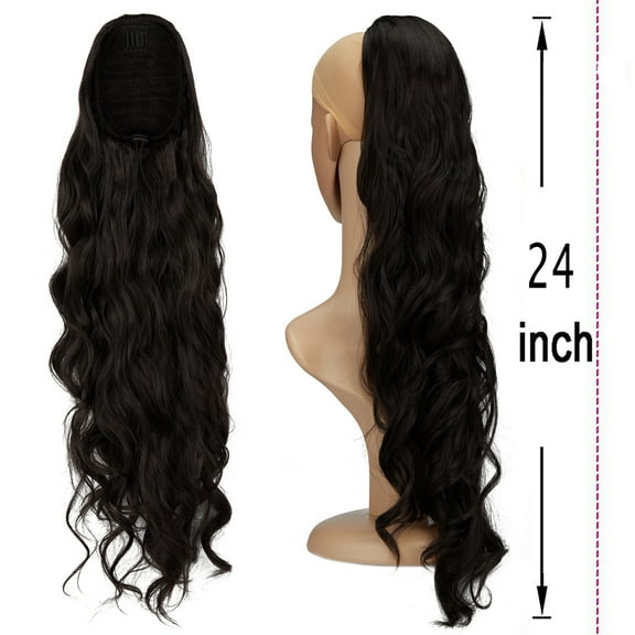 DODOING 20/24/28 Inch Hair Pieces Clip in Ponytail Extension Wrap Around Long Straight/Wavy Curly Pony Tail Hair Fluffy Synthetic Hairpiece for Women