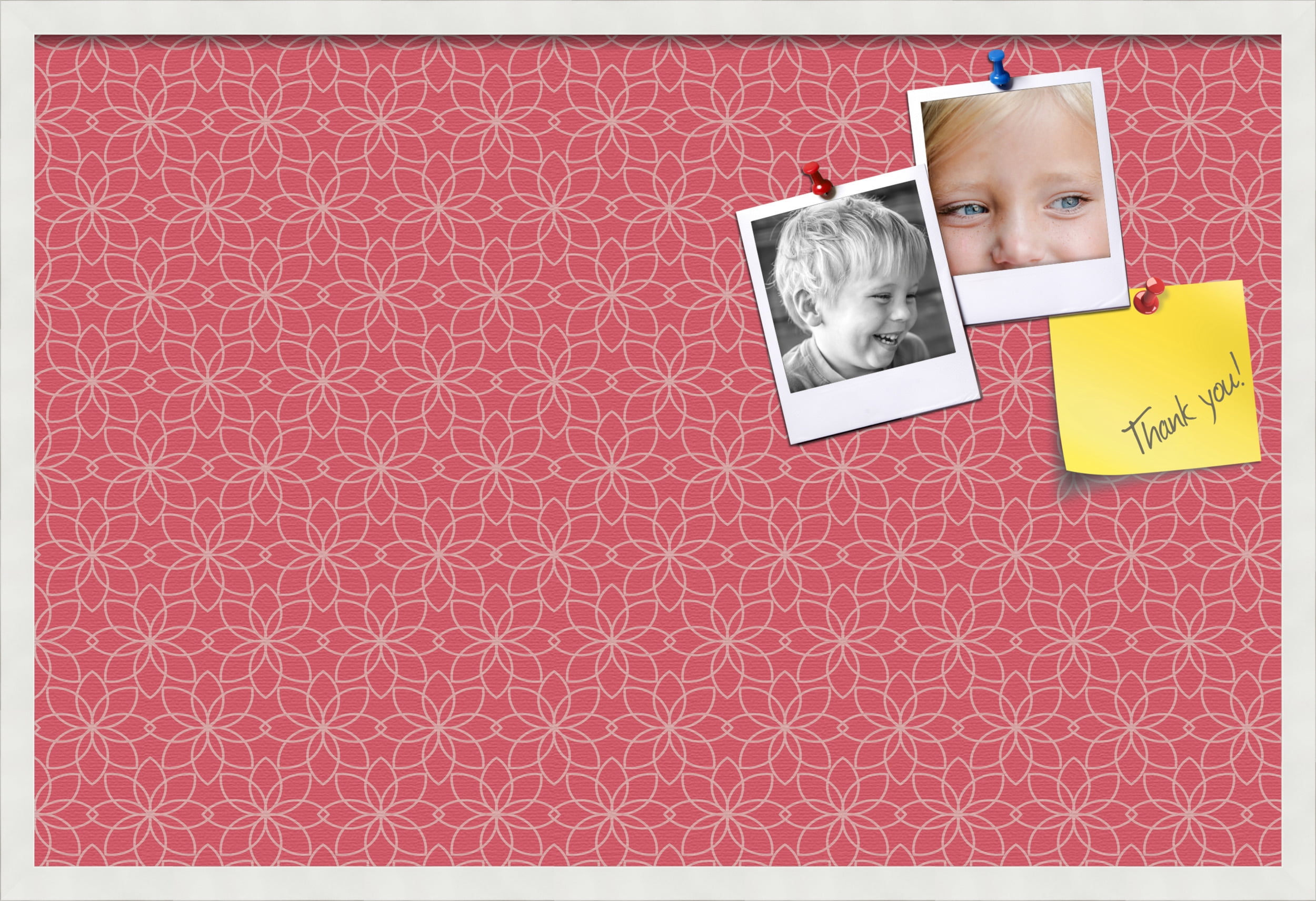 PinPix ArtToFrames 22x34 Custom Cork Bulletin Board Floral Pink   Poster Board Has a Fabric Style Canvas Finish, Framed in Satin White Frame (PinPix-549)