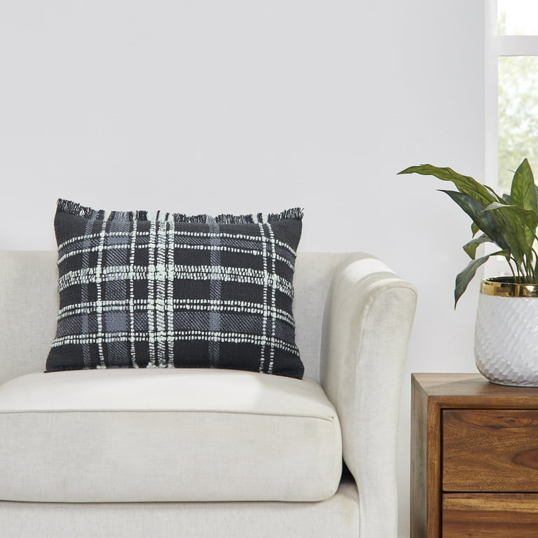Better Homes Gardens 14 x 20 Lulu Black Plaid Cotton Rich Decorative Pillow Walmart