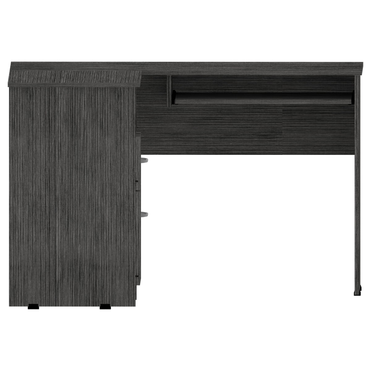 Newboti Mix L-Shaped Desk, Keyboard Tray, Two Drawers, Single Open Shelf -Smokey Oak 081406097919853