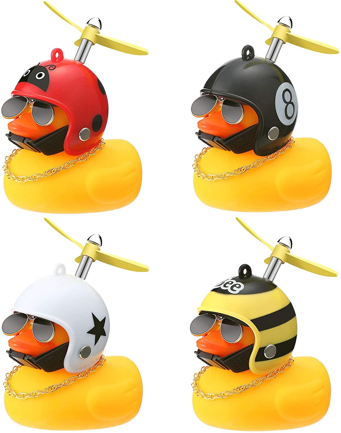 Rubber Duck Toy Car Ornaments Yellow Duck Car Dashboard Decorations with Propeller Helmet Red