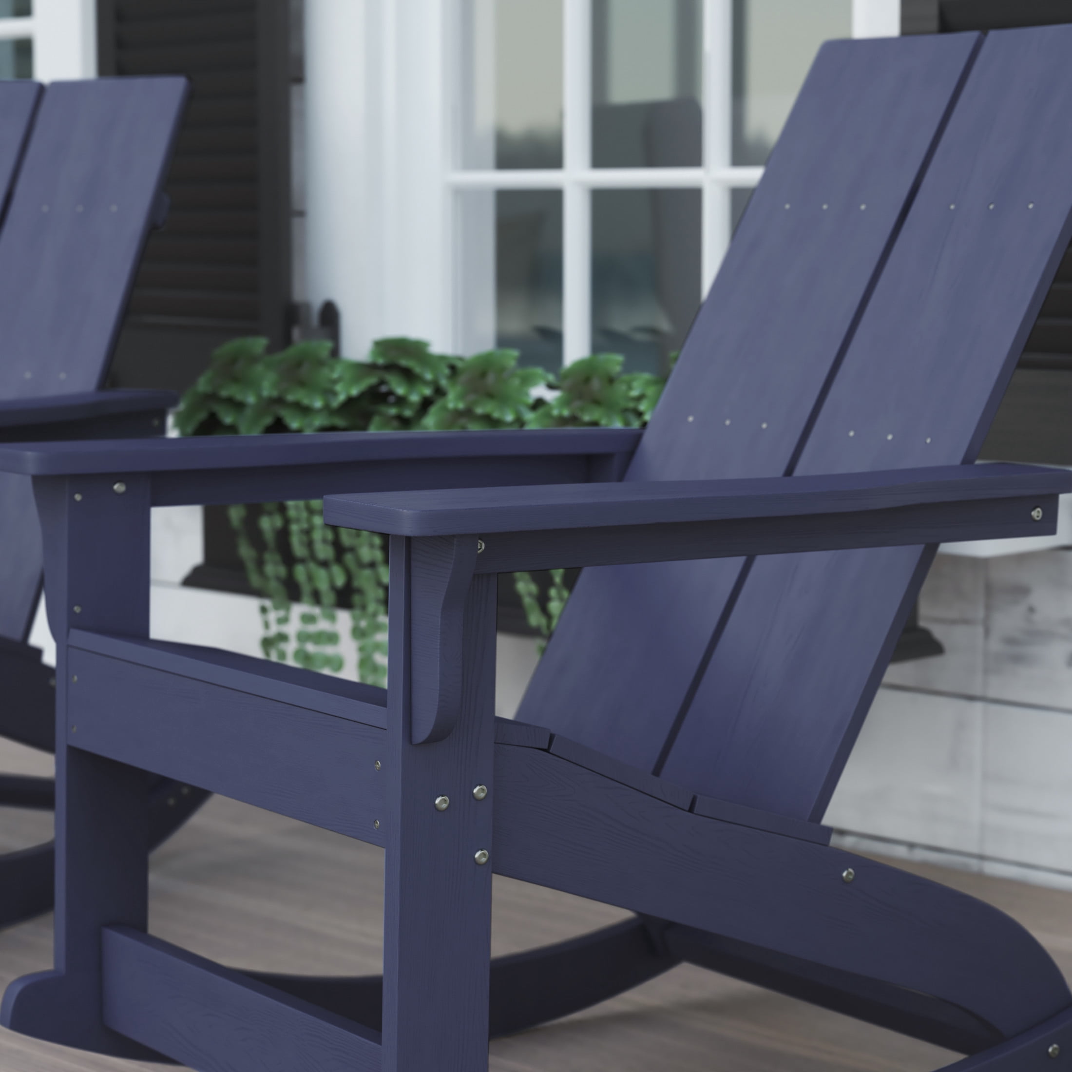 Flash Furniture Finn Poly Resin Rocking Adirondack Chair - Navy