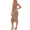 thumbnail image 3 of Vestido sin mangas Inspire Chic con escote redondo para mujer, vestido de punto acanalado largo con abertura lateral XL color caqui, 3 of 6