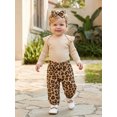 thumbnail image 2 of RUINIXCW Baby Girl Fall Outfits Casual Ribbed Crew Neck Long Sleeve Romper Leopard Print Pants with Belt and Headband 4 Pcs Set, 2 of 8
